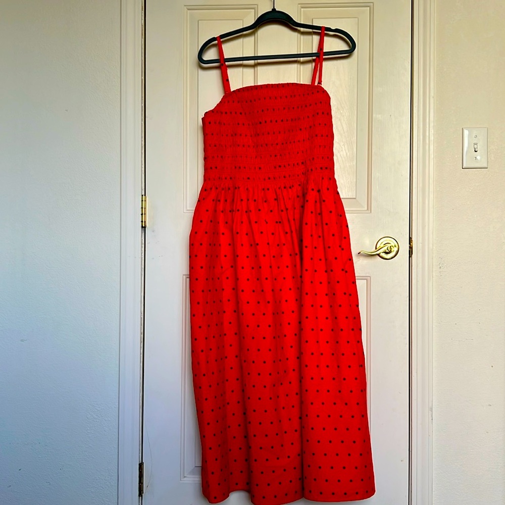 A New Day Red w/ black polka dots Smocked Dress XXL